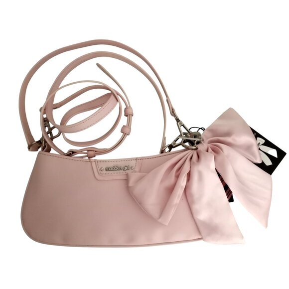 Madden Girl Handbags - Madden Girl Pink Vegan Leather Crossbody Shoulder Bag w Bow Hair Clip